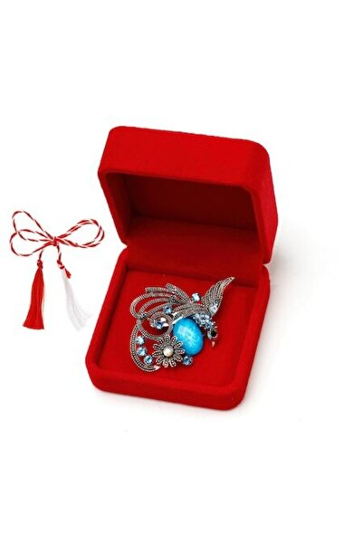 OEM Martisor brosa pasare cu marcasite in cutie de catifea, albastru