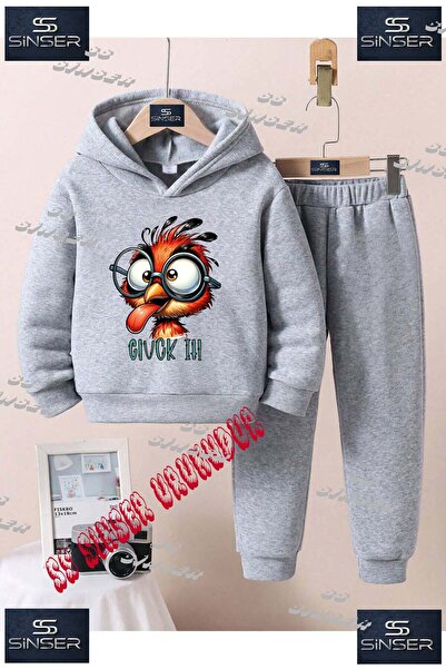 SS SİNSER Children's Unisex Printed Hooded Tracksuit Set with the Words "Kus ...