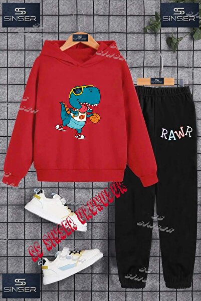 SS SİNSER Set de trening cu hanorac imprimat pentru copii, unisex, „RAWR DINO...