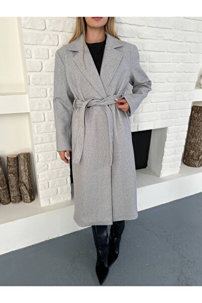 MODA DURAĞI Long Cashmere Coat with Belted Pocket Detail