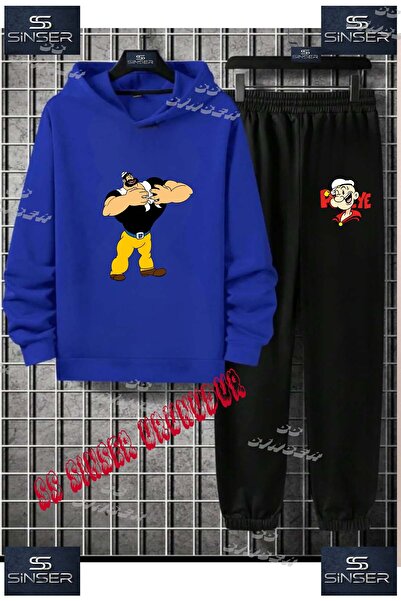 SS SİNSER Детски унисекс спортен екип с качулка и принт „KABASAKAL POPOYE”