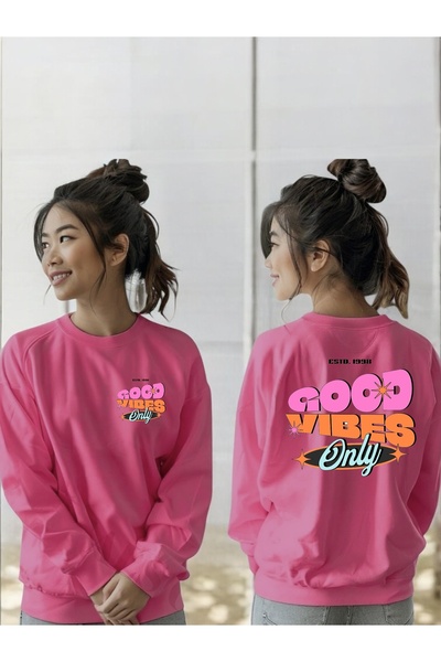 ArtYus سويت شيرت برقبة دائرية وأكمام طويلة للجنسين مطبوع عليه Good Vibes