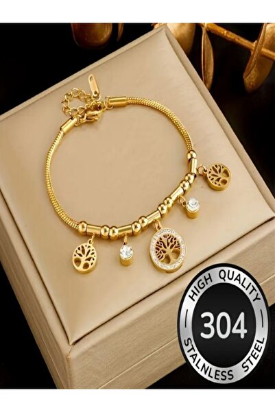 Alyas Aksesuar سوار شجرة الحياة من الفولاذ المقاوم للصدأ عالي الجودة