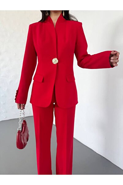 buqre's moda Gold Single Button Stand Collar Double Blazer Suit