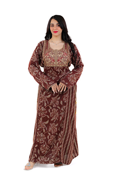 amaan Kashmiri Dori Arabic jalabiya Traditional Floral Cotton Dress, Long Sleeve
