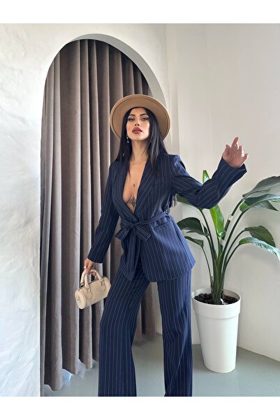 Ekim Store Σετ μπλέιζερ με παντελόνι με κορδόνια και παλτό με ζώνη