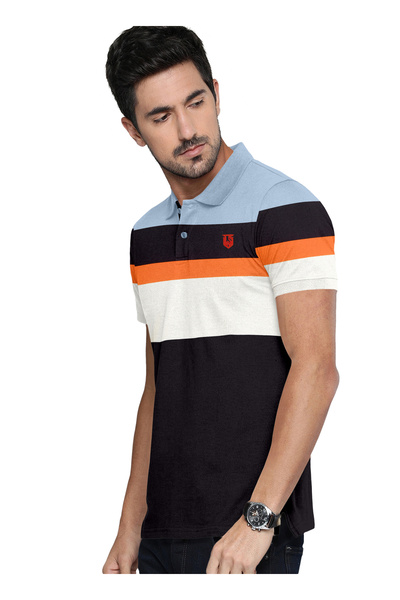 LAUREN SMITH Men’s Cotton Rich Polo T-shirt in Stripes