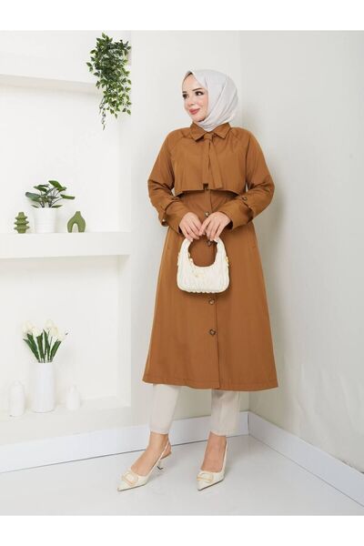 Vibeys Collection Women's Trench Coat with Tie Detail and Lining