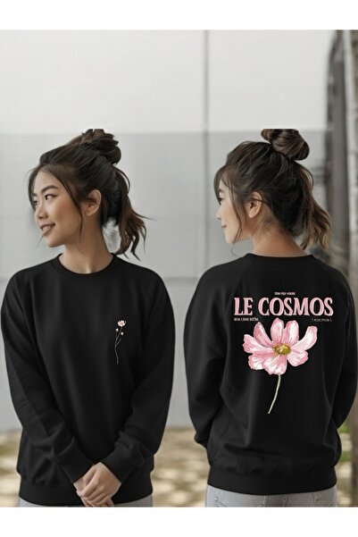 ArtYus Tricou unisex cu mânecă lungă Le Cosmos Pink Flower Transfer cu imprimeu guler rotund Swea tricou