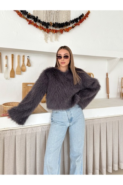 Ekim Store Pulover scurt de blană premium pentru femei