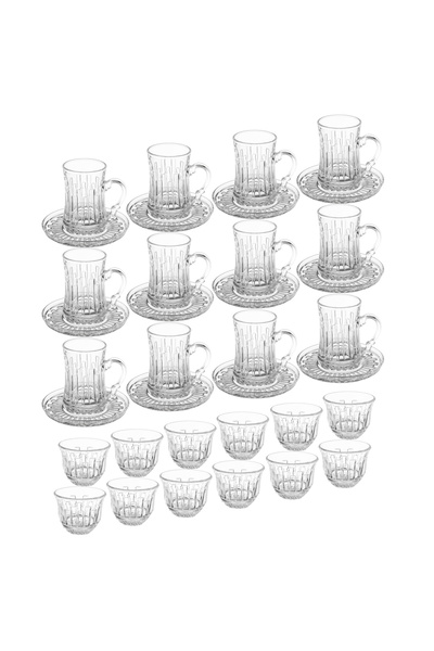 Dania Luxury 36-piece glass hospitality set (12 tea cups + 12 tea saucers + 12 Saudi coffee cups)