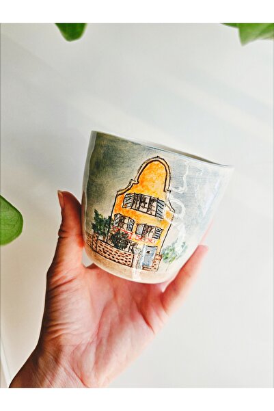 WEBBMODA Handmade Custom Drawing Yellow House Mug Cup