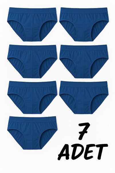 enmodaiçgiyim 7 Pieces of 100% Cotton Saks Blue Men's Briefs – Breathable, Comfortable Fit