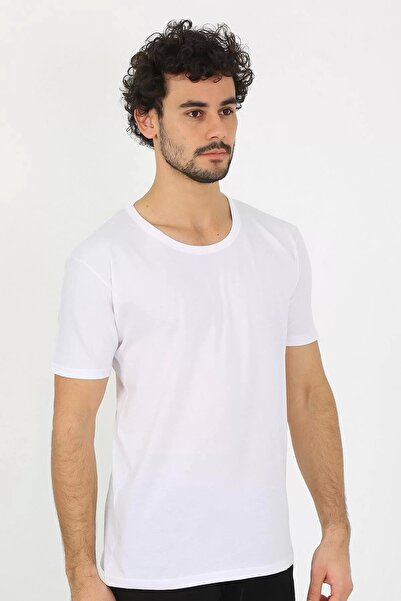 Akbeniz Fashion Men's Open Collar White Combed Cotton Undershirt