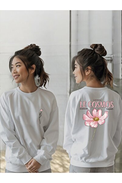 ArtYus Tricou unisex cu mânecă lungă Le Cosmos Pink Flower Transfer cu imprimeu guler rotund Swea tricou