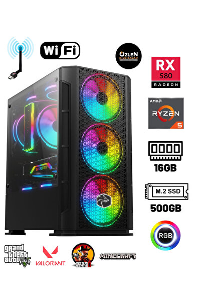 ÖZLEN X5 - Ryzen 5 5500 | 16GB Ram | 500GB M.2 SSD | RX 580 8GB Oyuncu Masaüs...