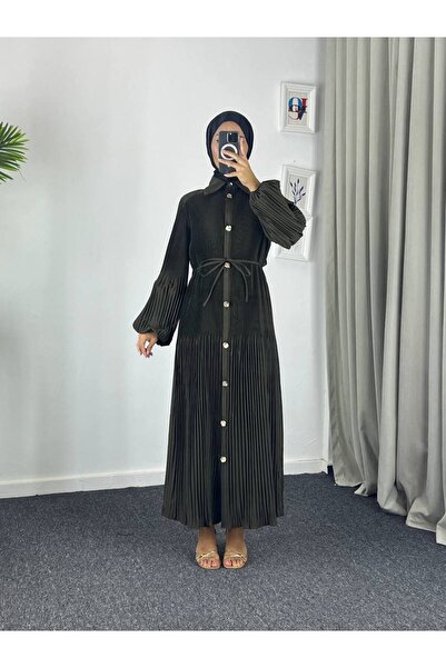 Esre Store 61555 - Paraşüt Kumaş Tesettür Elbise Zümrüt Yeşili