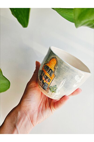 WEBBMODA Handmade Custom Drawing Yellow House Mug Cup