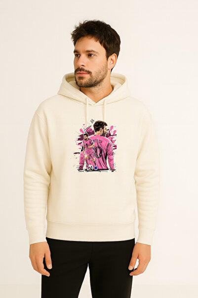 MODA Hanorac pentru bărbați Messi cu imprimeu Ecru cu glugă Swea tricou