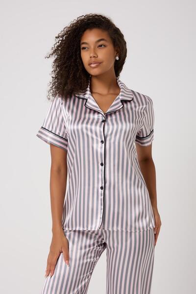 MİSS AYZA İÇTEN GELEN ŞIKLIK MissAyza V.S 2109 MODEL SET DE PIJAMALE SATIN CU MÂINĂ SCURTĂ ȘI LUNGĂ CU DUCĂRI