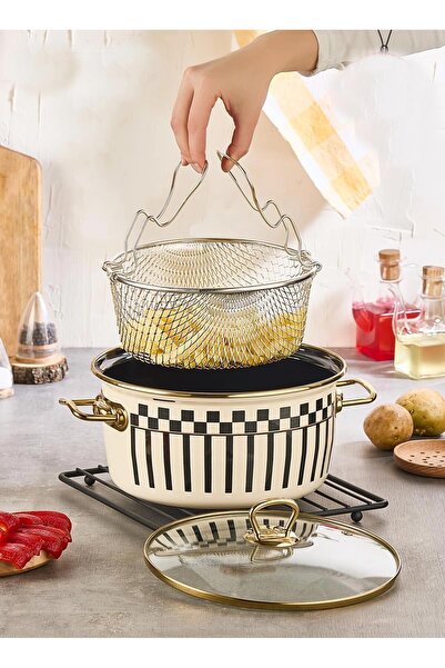 Altabi Prime Cream Enamel Frying Pan – 22 cm