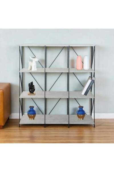 BAITY 10 Decorative Shelves, 4 Tiers, Malaysian Wood, Gray