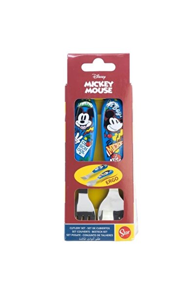 Javoli Disney Mickey Mouse baby cutlery set – spoon and fork, stainless steel + ergonomic plastic, 20x7 cm
