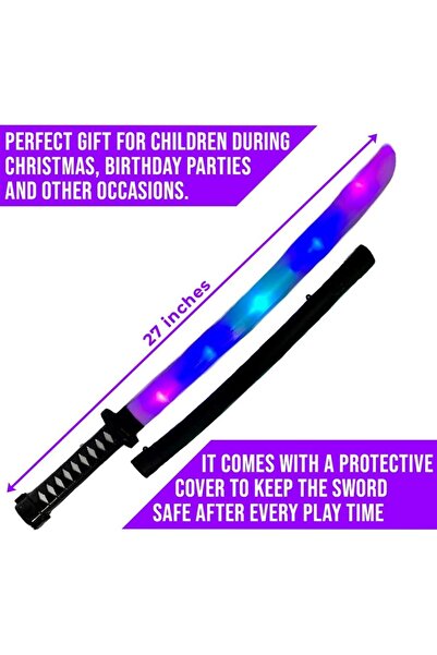 REZZOSS سيف ضوئي مضيء مقاس 27 بوصة مع أصوات رنين وغطاء (عبوة من قطعتين)