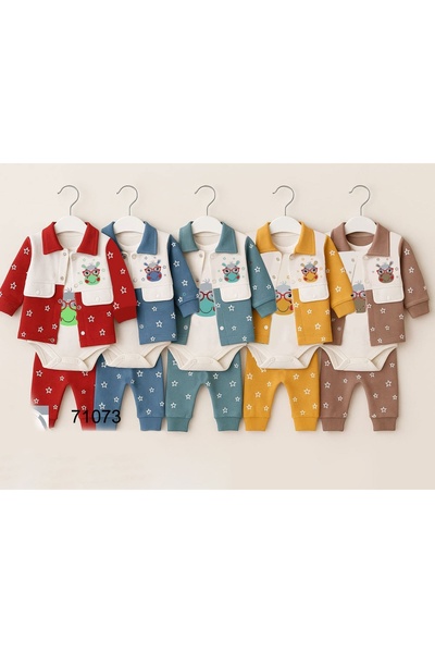 Brava Yıldız Desenli Hırkalı Üçlü Erkek Bebe Takım
