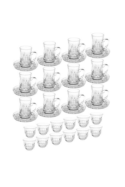 Dania Luxury 36-piece glass hospitality set (12 tea cups + 12 tea saucers + 12 Saudi coffee cups)
