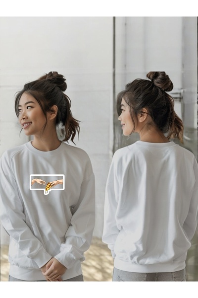 ArtYus Унисекс суитшърт с дълъг ръкав, с принт на пица и яка