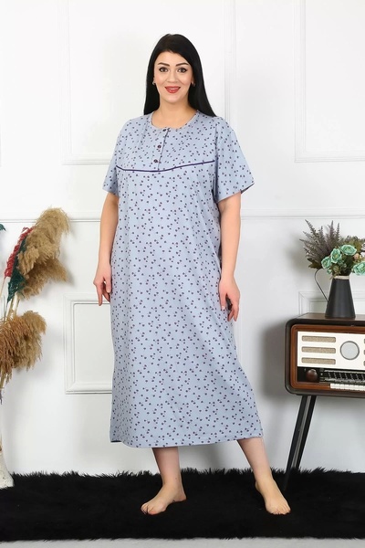 alfa expres Fashion Women's Plus Size Short Sleeve Indigo Mother Nightgown