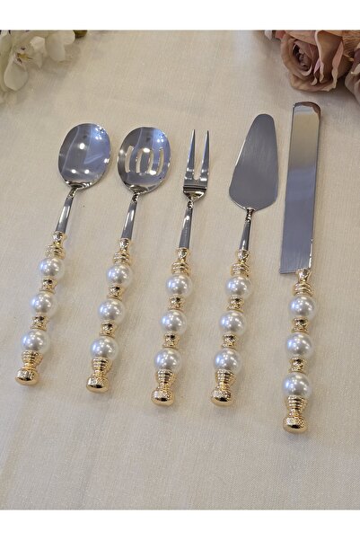 AlyaHomeAksesuar 5 Piece Pearl Serving Spoon Set Gold
