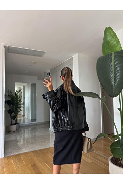 buqre's moda Trendy oversize kožená bunda s vysokým límcem