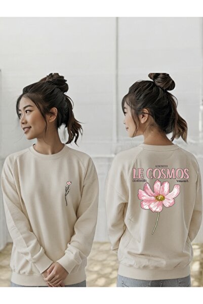 ArtYus Tricou unisex cu mânecă lungă Le Cosmos Pink Flower Transfer cu imprimeu guler rotund Swea tricou