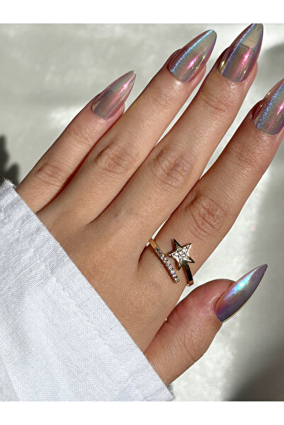 Eylülün Takısı Women's Gold Color Stone Spiral Star Ring
