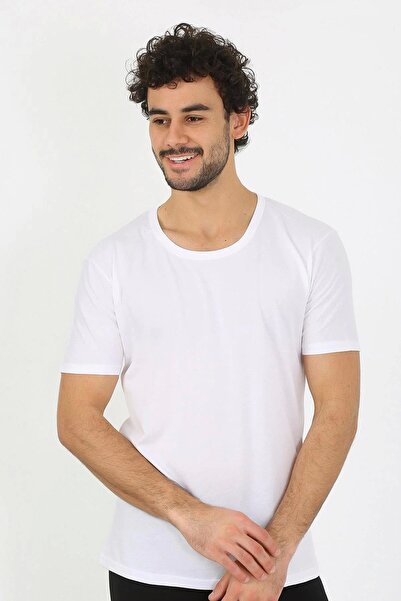 Akbeniz Fashion Men's Open Collar White Combed Cotton Undershirt