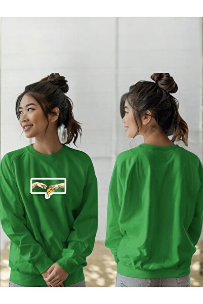 ArtYus سويت شيرت برقبة دائرية وأكمام طويلة للجنسين مطبوع عليه البيتزا