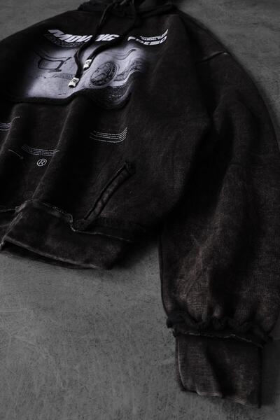 Slatra Ανδρικό μαύρο φούτερ με κουκούλα Moving Faster Special Washable Oversize