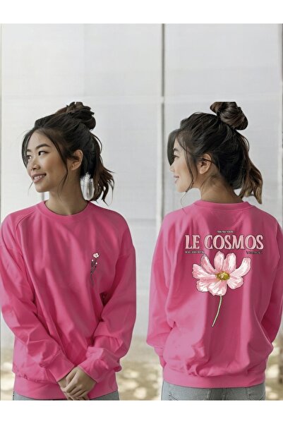 ArtYus Tricou unisex cu mânecă lungă Le Cosmos Pink Flower Transfer cu imprim...