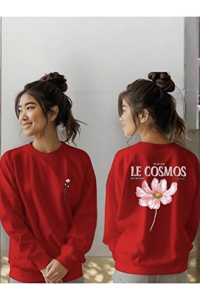 ArtYus Tricou unisex cu mânecă lungă Le Cosmos Pink Flower Transfer cu imprimeu guler rotund Swea tricou