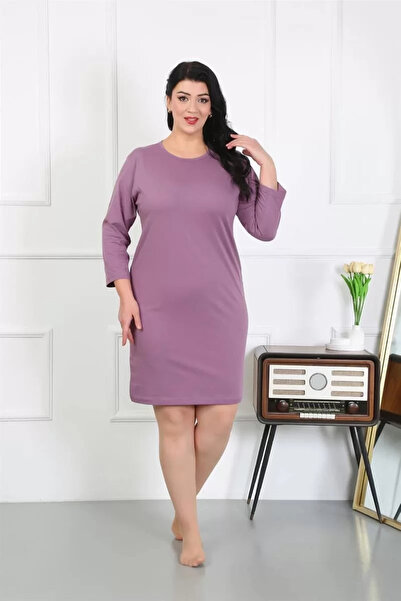 alfa expres Fashion Women's Plus Size Combed Cotton Nightgown Home Dress Plum