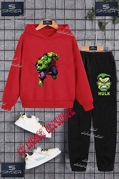 SS SİNSER Детски унисекс комплект спортен екип с качулка и принт „HULK GIANT ...