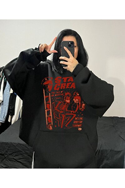 MAYDAY CULTURE Μαύρο φούτερ με τρεις κλωστές, unisex oversize με στάμπα DTF