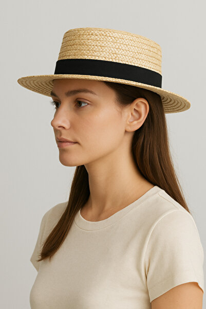 CosmoOutlet Adjustable Beach Gondola Hat with Natural Straw Detailing Inside
