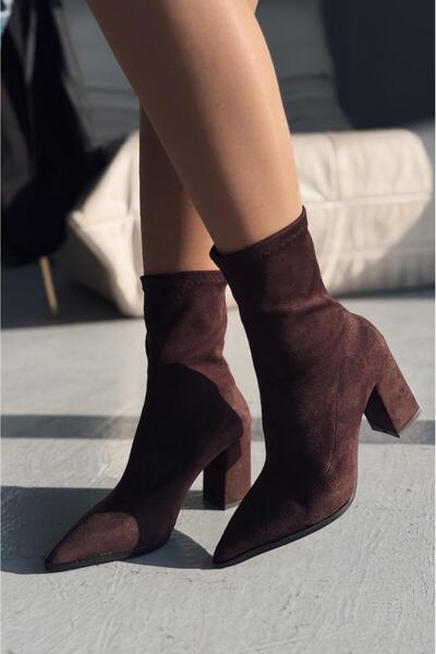 I Love Shoes Ardews Süet Topuklu Çorap Bot Acı Kahve