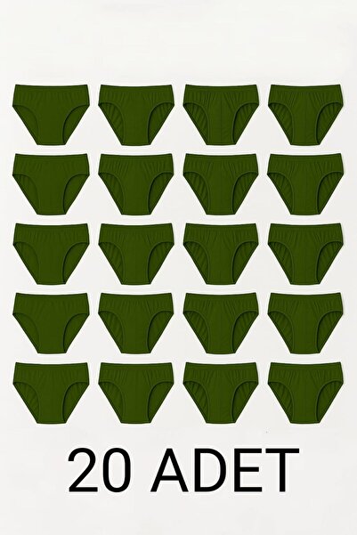 enmodaiçgiyim 20 Pieces 100% Cotton Khaki Green Men's Briefs – Breathable, Comfortable Fit