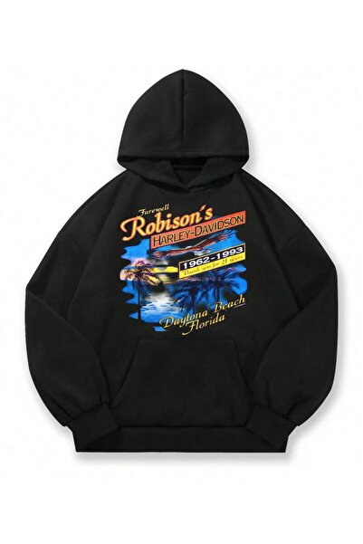 MAYDAY CULTURE Μαύρο φούτερ με τρεις κλωστές, unisex oversize με στάμπα DTF