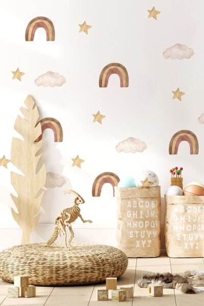 TUGİBU Bulut ve Gökkuşağı Sticker Seti, Sarı Kırmızı Dekor Sticker, Çocuk Oda...