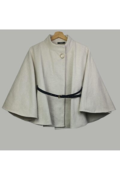 Nergis Neva Butik Kaşe Gold Buttoned Leather Belted Poncho